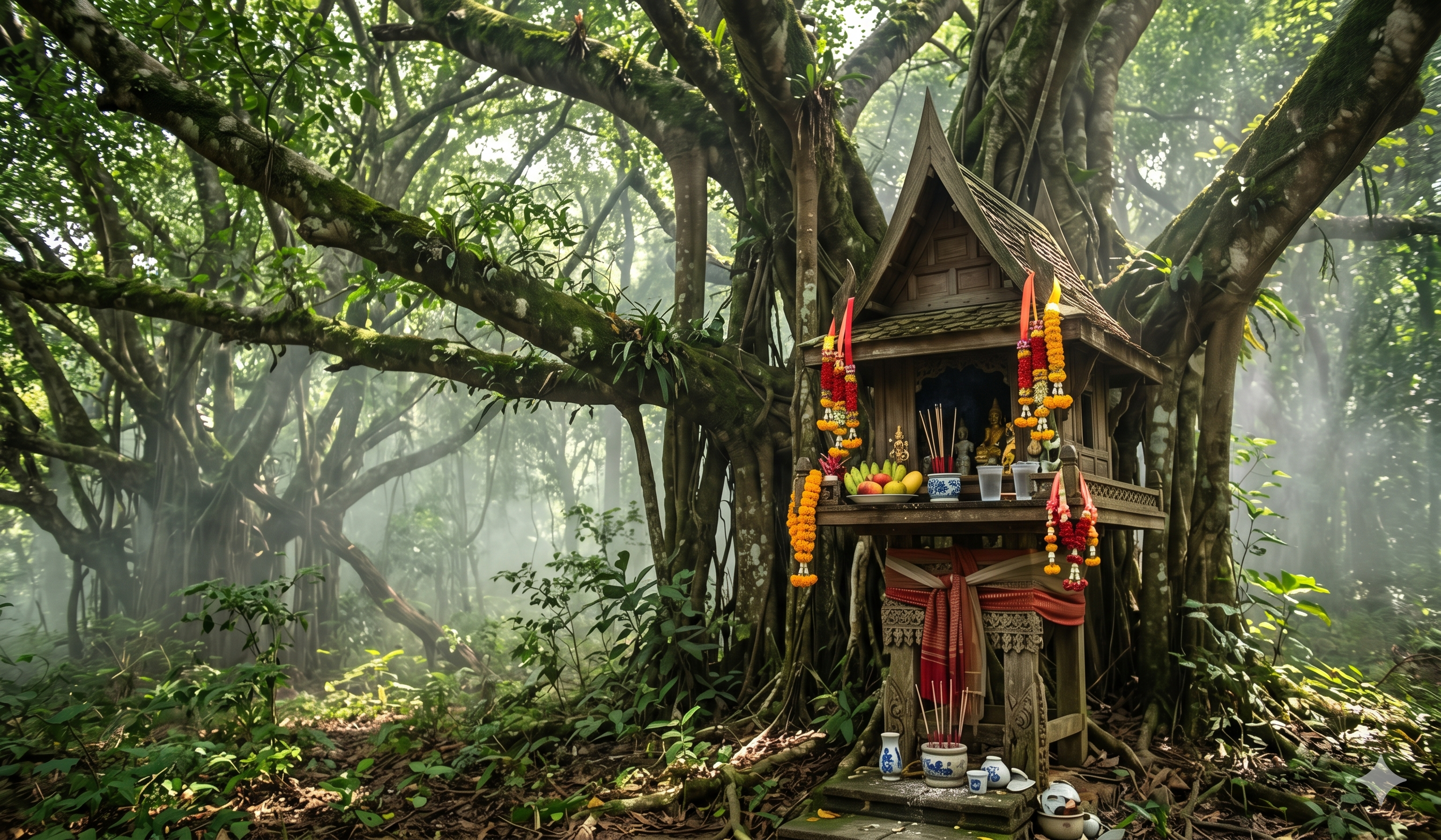 Lanna spirit shrine offerings northern Thailand