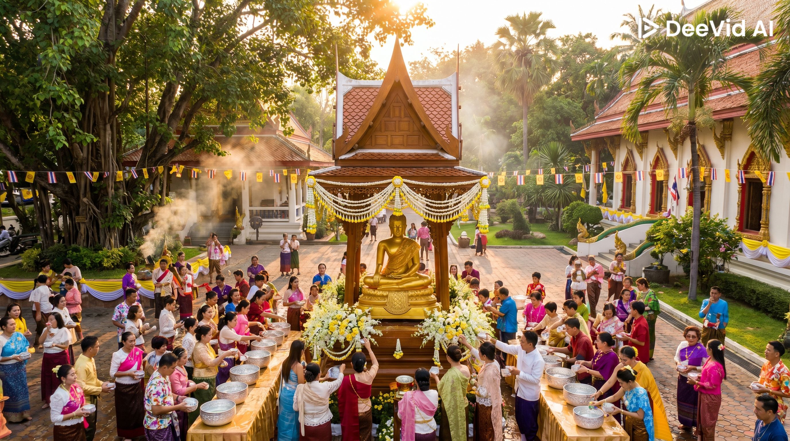 Bathing Buddha images ceremony on Songkran Day Thailand